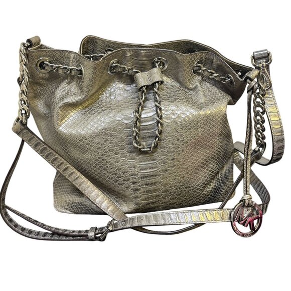 Michael Kors Metallic Snake Print Shoulder Bag With Chain Strap - Picture 1 of 7
